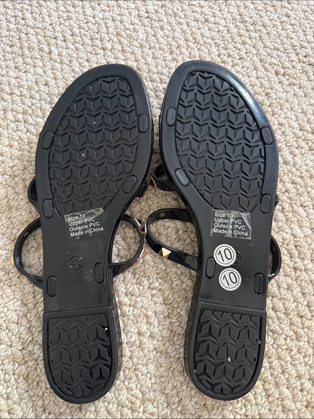 Olivia Miller Black Patent Jelly Sandals with Gold Pyramid Studs - Picture 3 of 4
